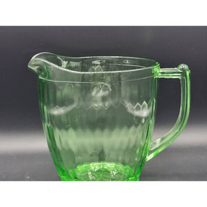 ☆ VTG Jeanette Hex Optic Green Depression Glass Pitcher Starburst Base 1930’s